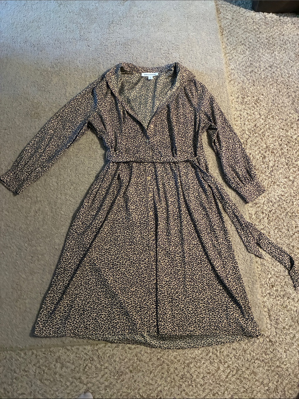 Leopard Print Long Sleeve Midi Dress - Beige/Black size XL